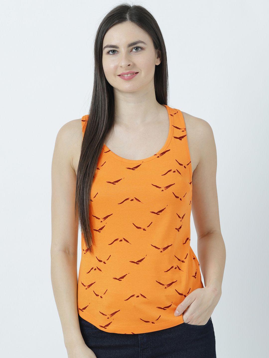 huetrap women orange printed tank pure cotton top