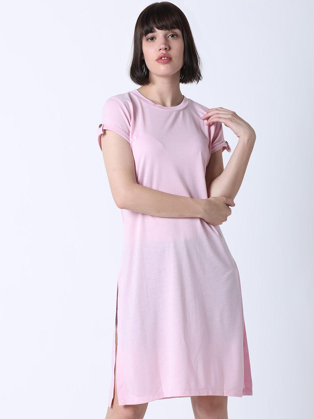 huetrap women pink solid t-shirt dress