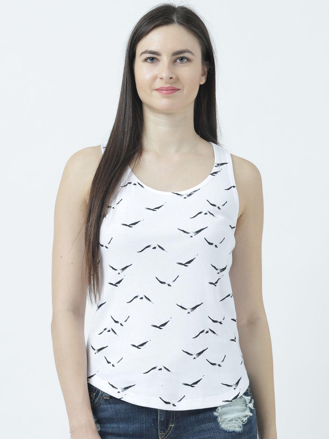 huetrap women white printed tank pure cotton top