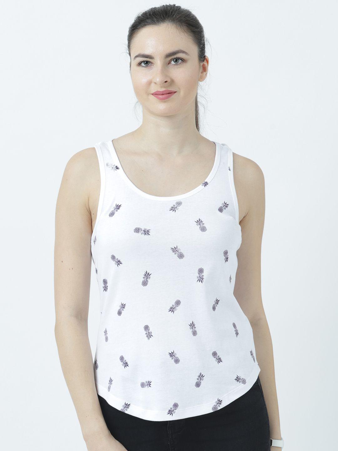 huetrap women white printed tank pure cotton top