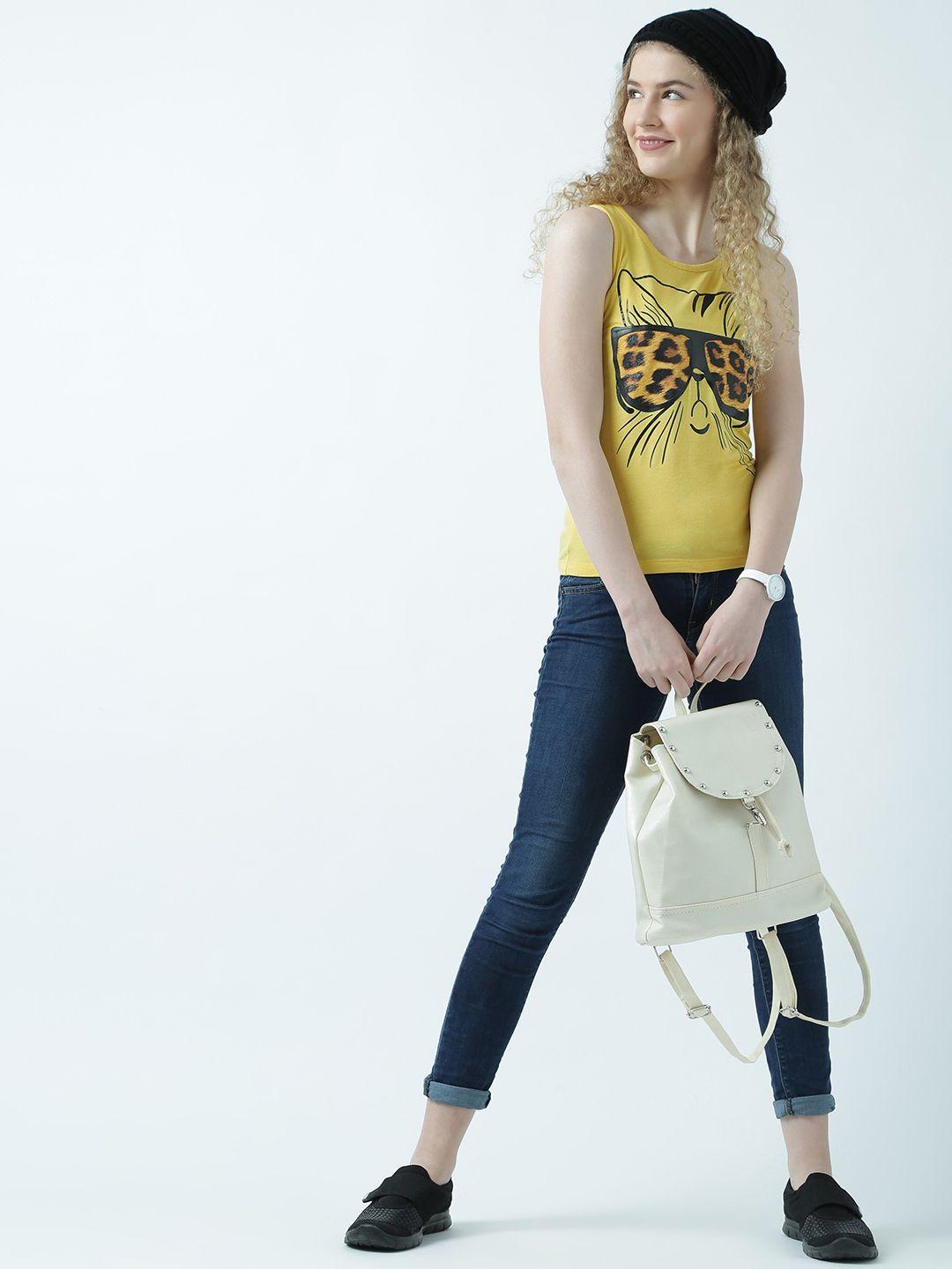 huetrap women yellow printed tank top