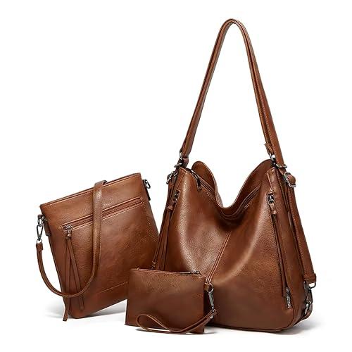 huggi faux leather hand bag for women | shoulder bags for women with strap & zipper | ladies purse for birthday, anniversary, thanks giving | purse and handbag combo (tan color combo purse)