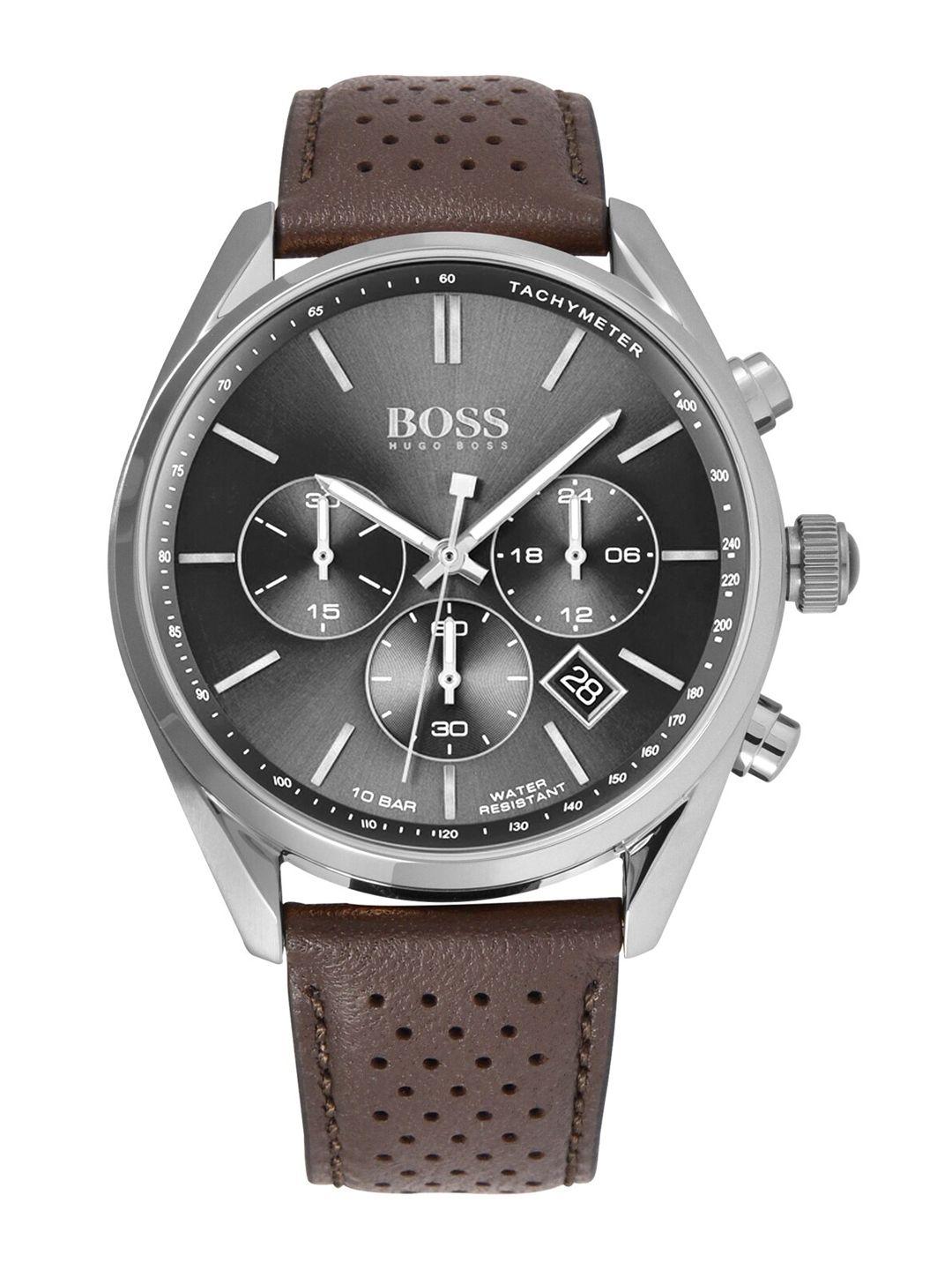 hugo boss men brown & black chronograph leather watch 1513815