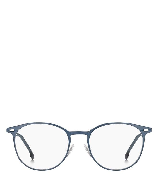 hugo boss 103786ku05319 matte blue ruthenium functional & comfort round eye frames for men