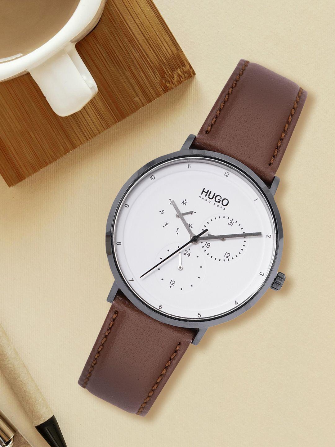 hugo boss guide men white dial leather straps analogue multi function watch 1530008