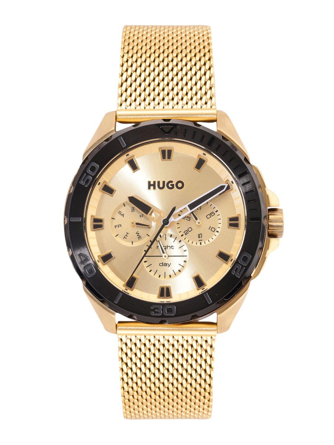 hugo boss men braided fresh chronograph analogue watch 1530288-gold