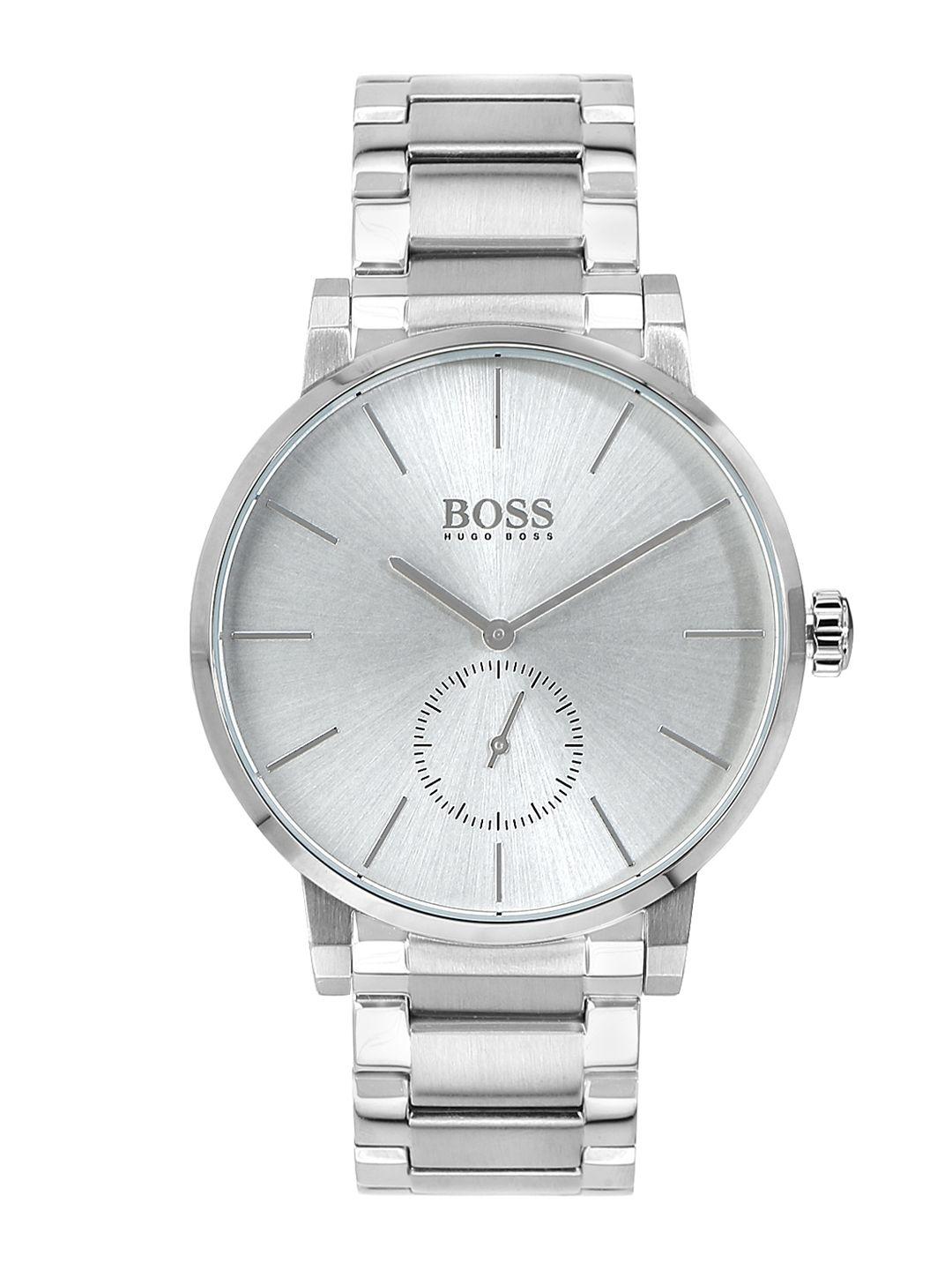 hugo boss men silver-toned analogue watch