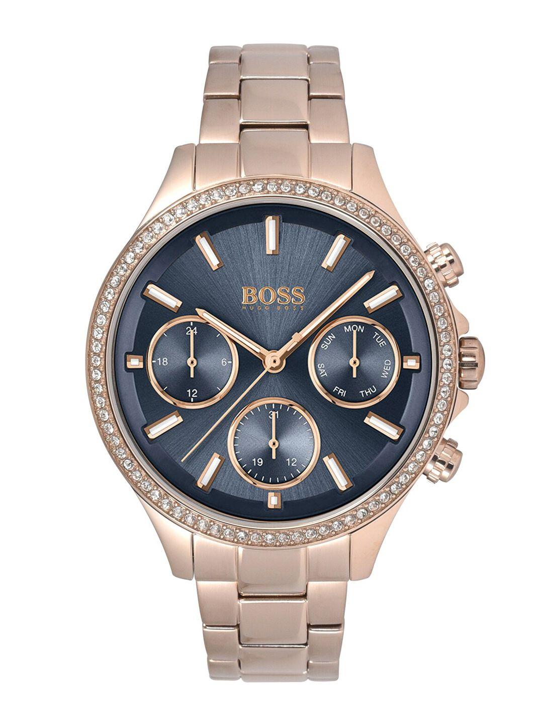 hugo boss women blue & rose gold analogue watch