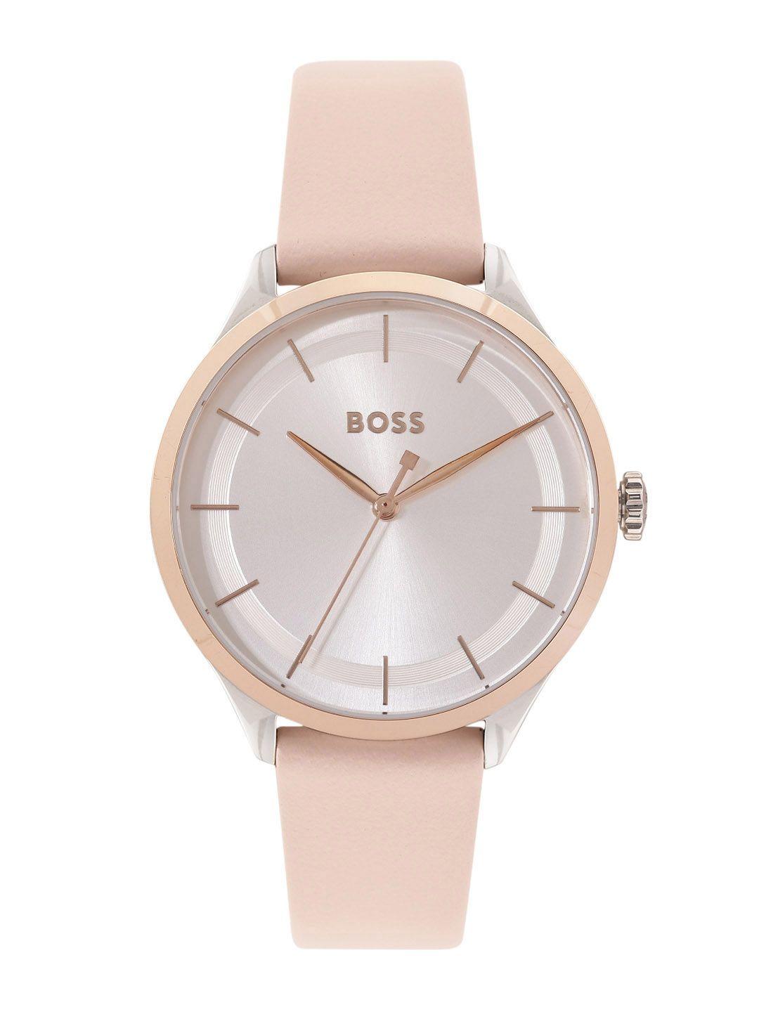 hugo boss women pura solid dial & leather strap analogue watch 1502643