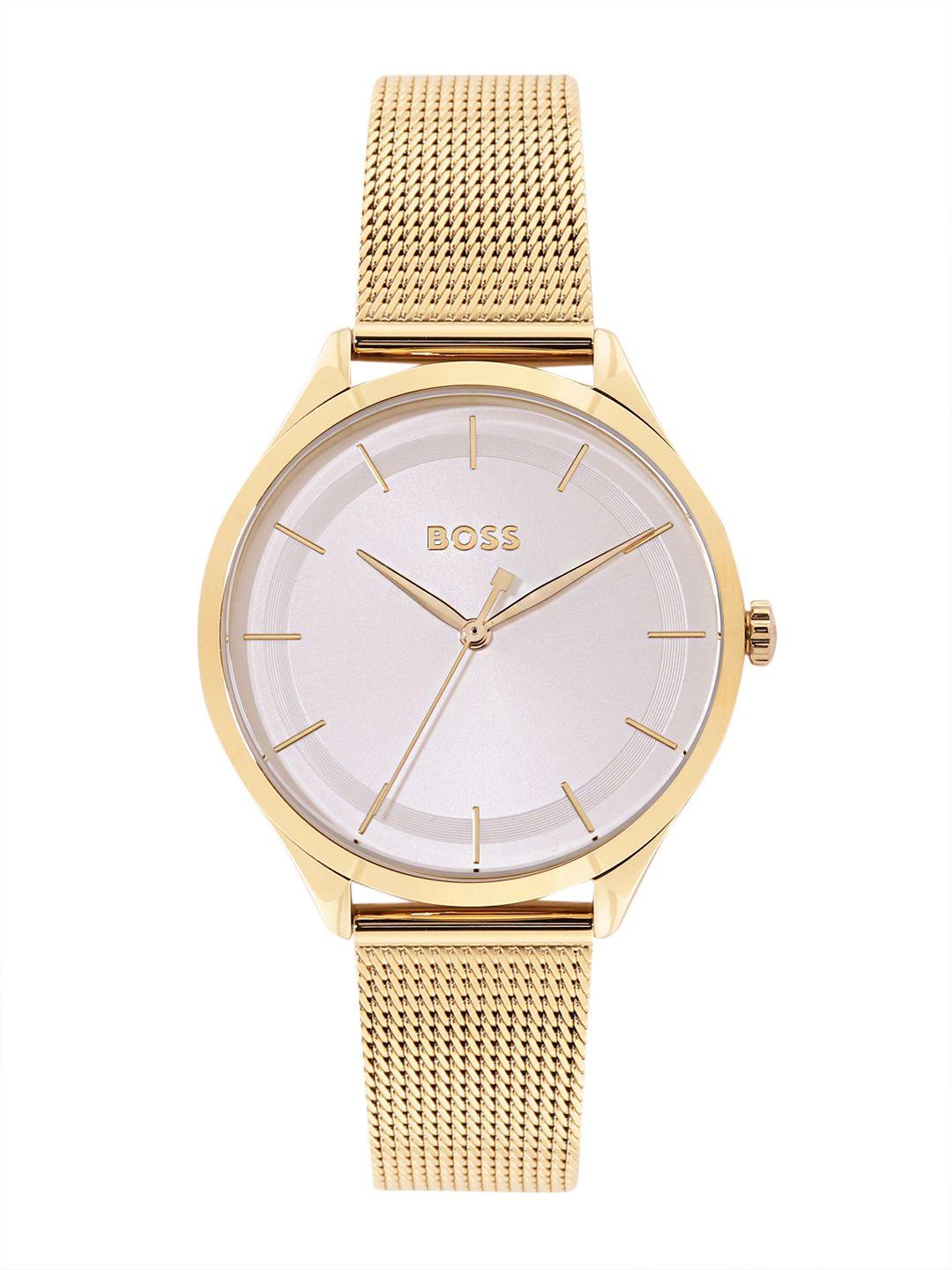 hugo boss women pura solid dial & stainless steel bracelet style analogue watch 1502696