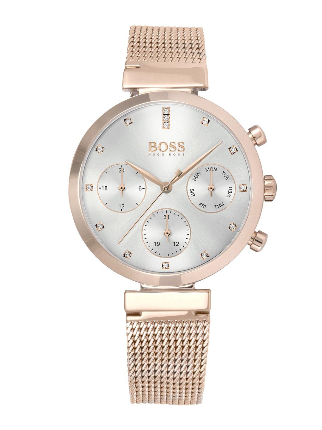 hugo boss women silver-toned analogue watch 1502553