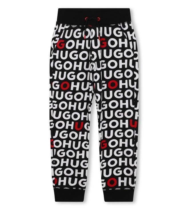 hugo kids black & red logo regular fit joggers