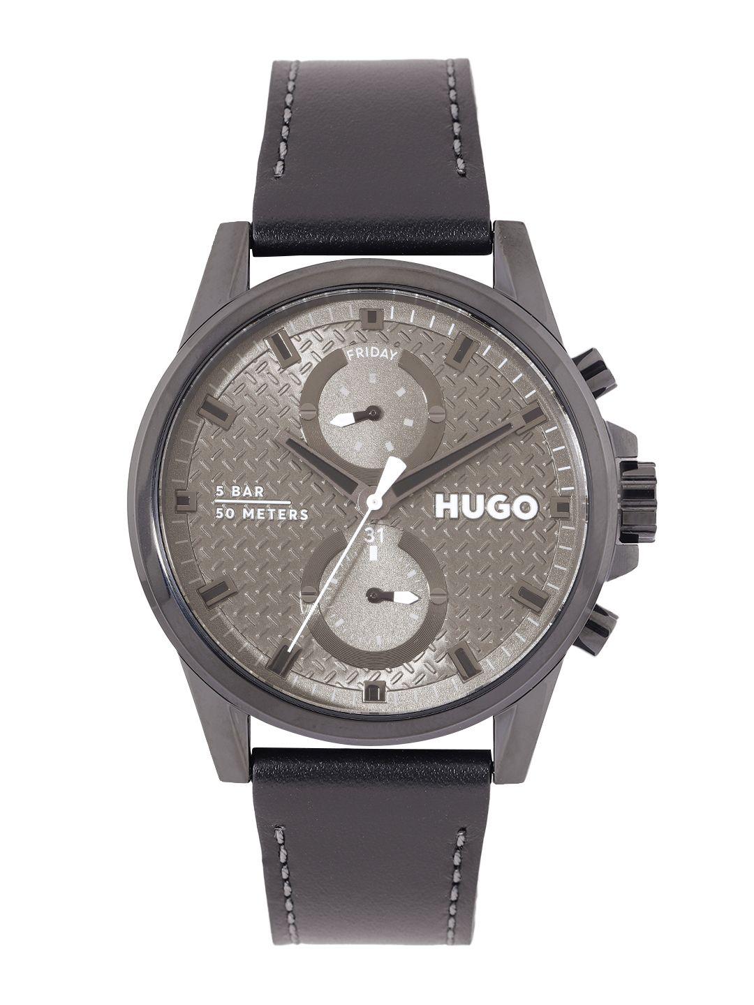 hugo men #run leather analogue chronograph watch 1530313