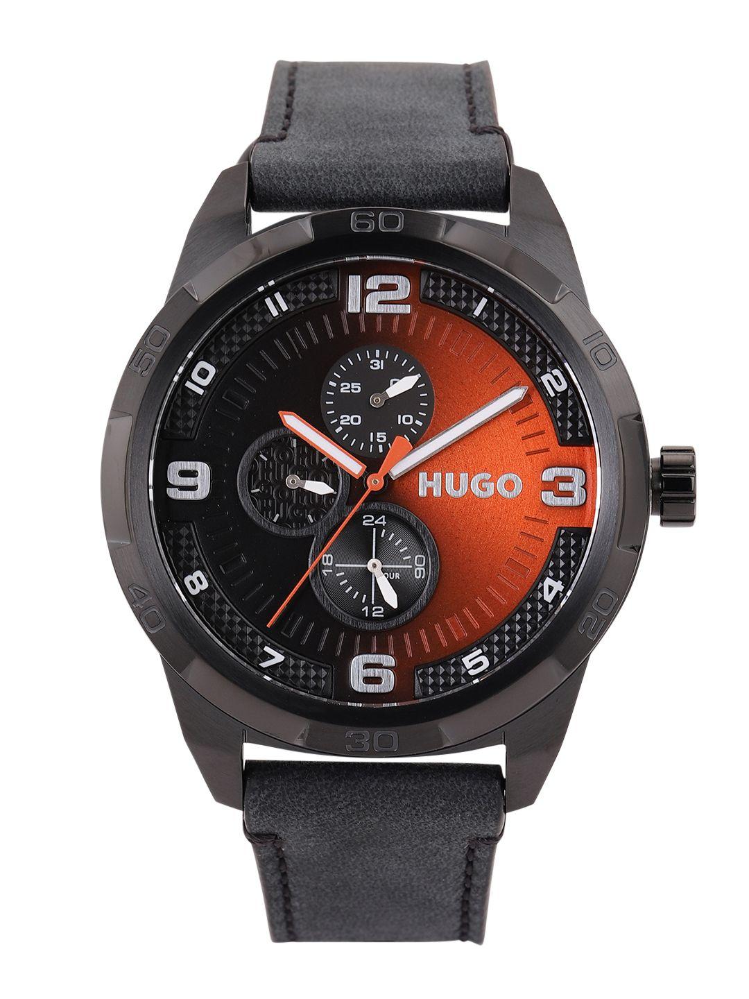 hugo men black & orange grip analogue multi function watch 1530275