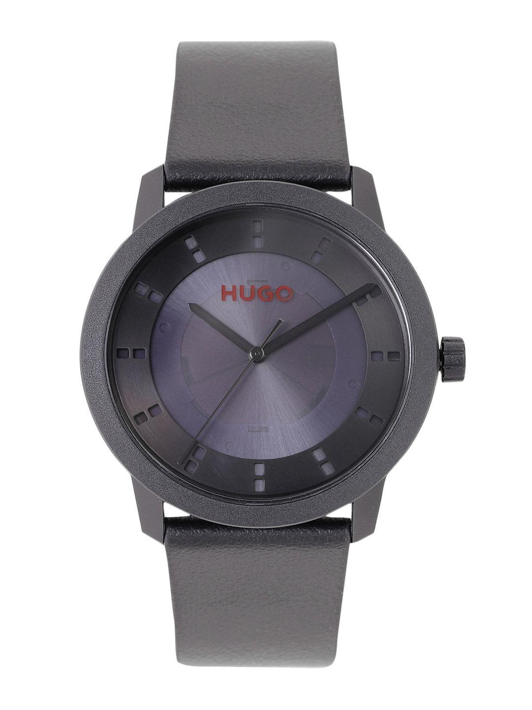 hugo men black ensure leather analogue watch 1530273-black
