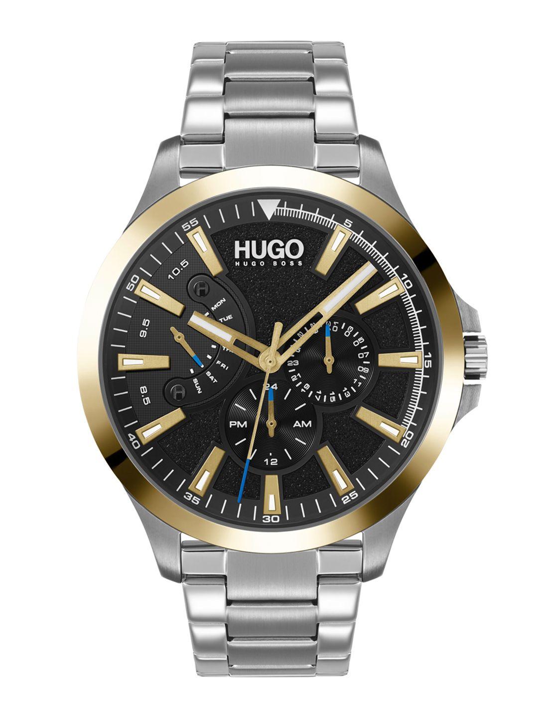 hugo men black patterned bracelet style analogue multi function watch 1530174