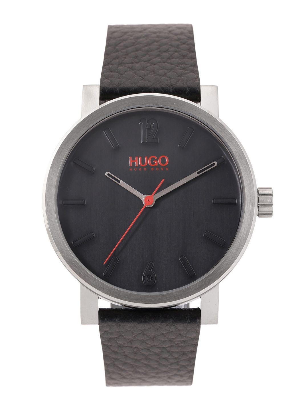 hugo men black patterned rase analogue watch 1530115