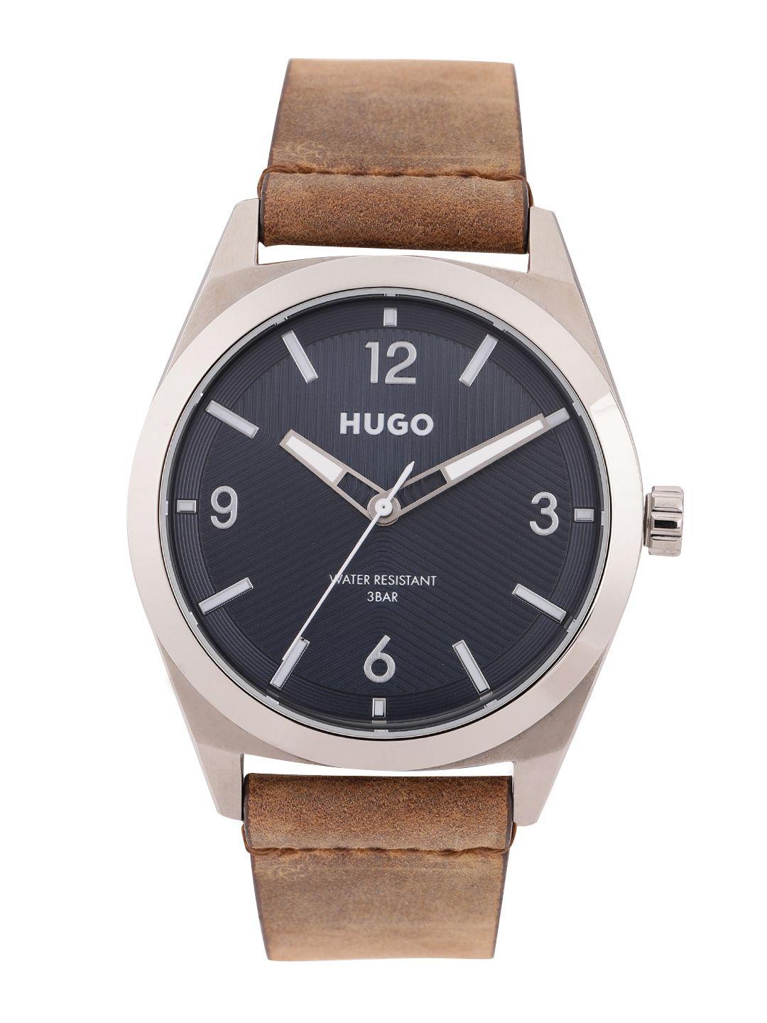 hugo men blue make leather analogue watch 1530249-blue