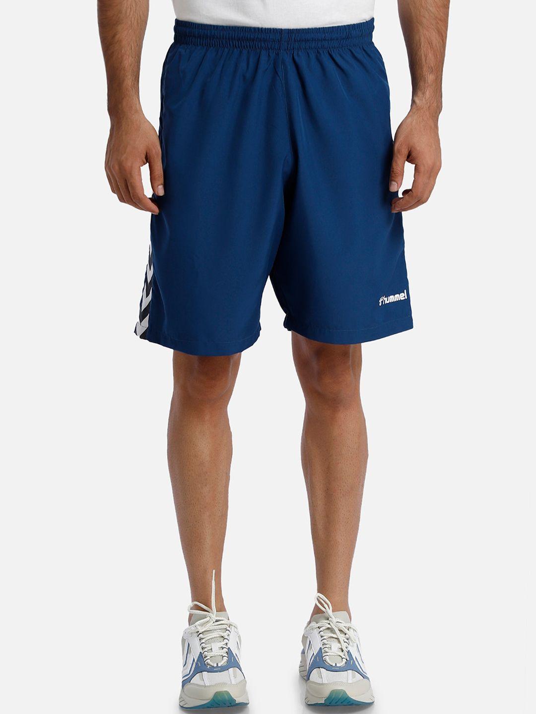 hummel men blue solid regular fit rapid dry sports shorts