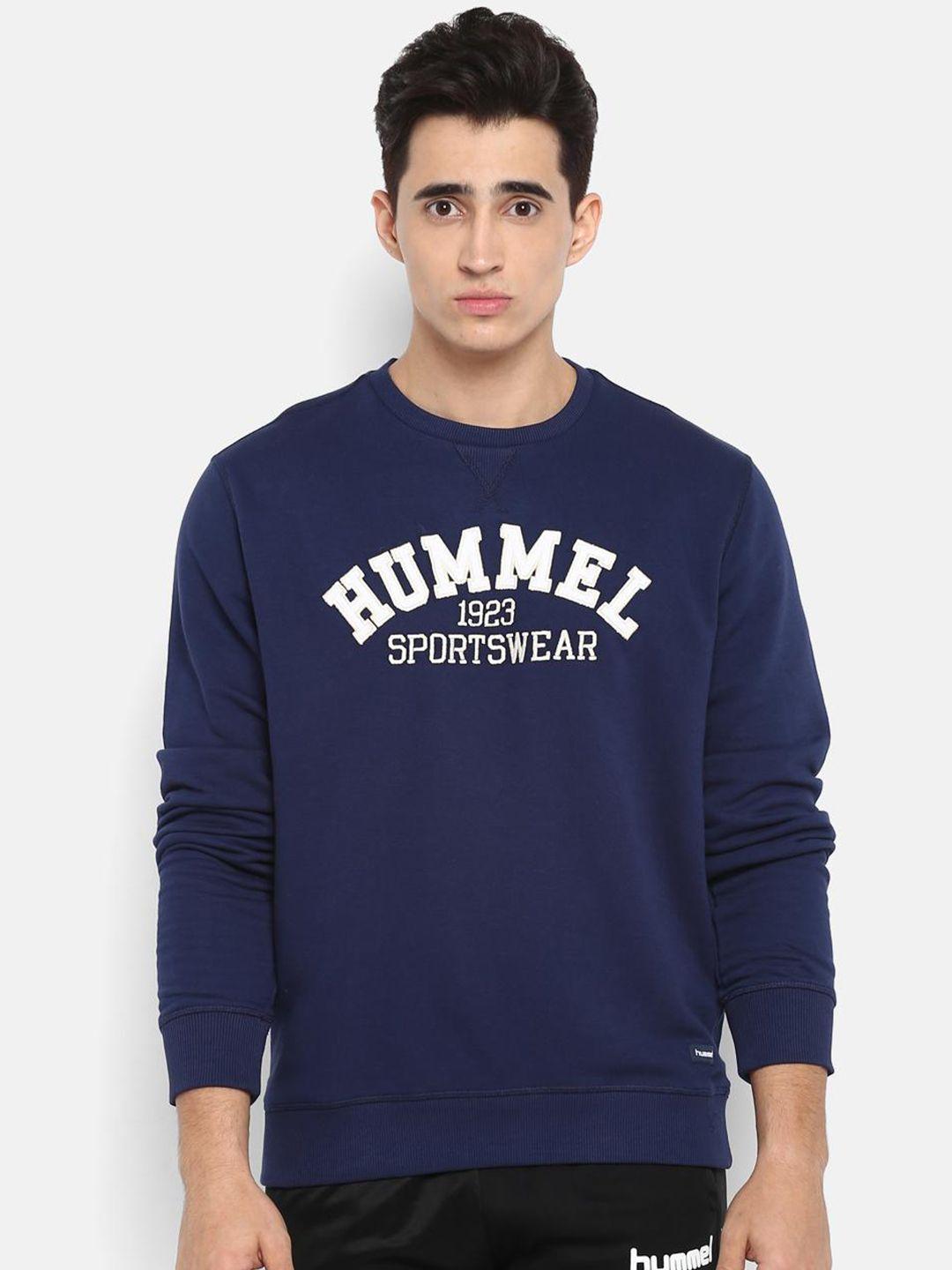 hummel men navy blue & white printed sweatshirt