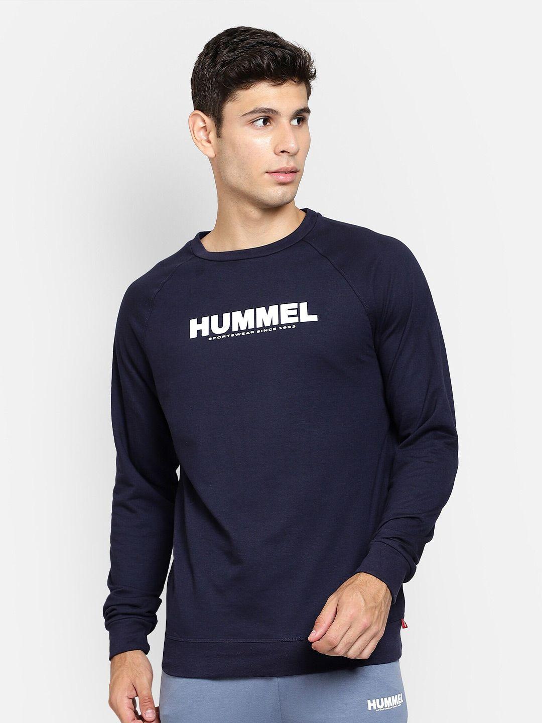 hummel men navy blue printed pure cotton sweatshirt