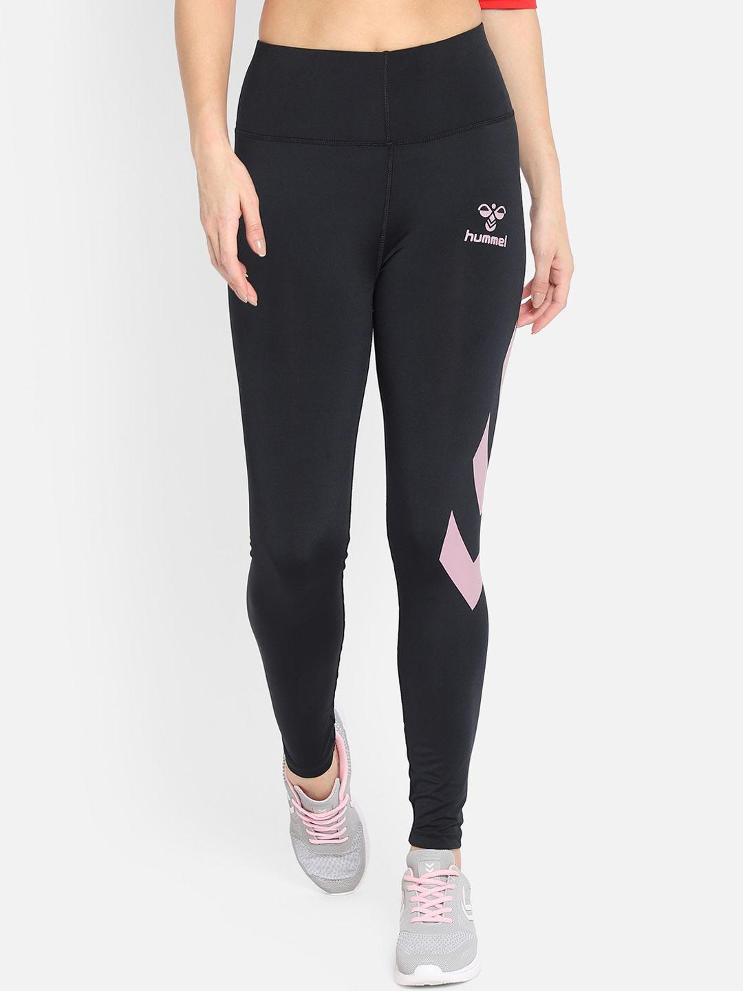 hummel women black & pink printed tights