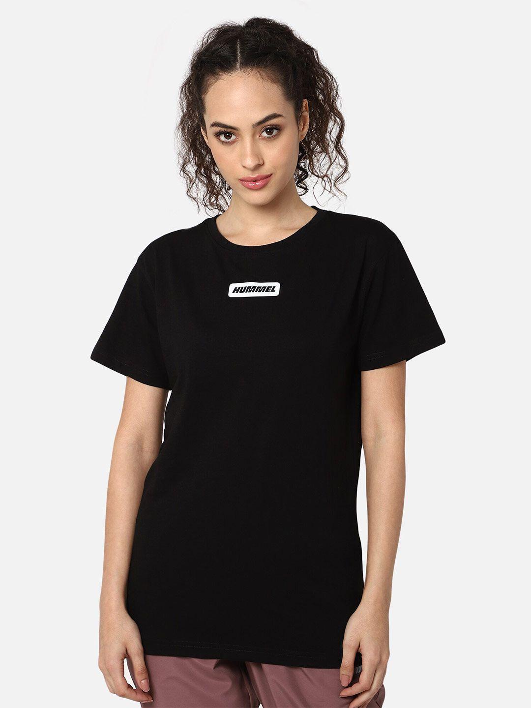 hummel women black solid cotton t-shirt