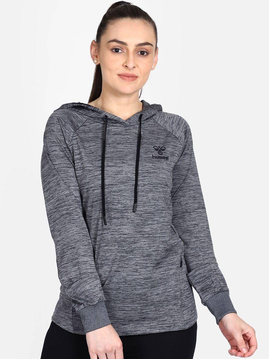 hummel women grey solid hooded sweatshirt