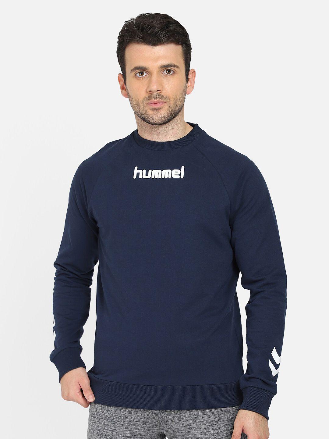 hummel men navy blue printed pullover sweatshirt