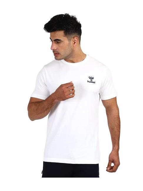 hummel white cotton solid t-shirt