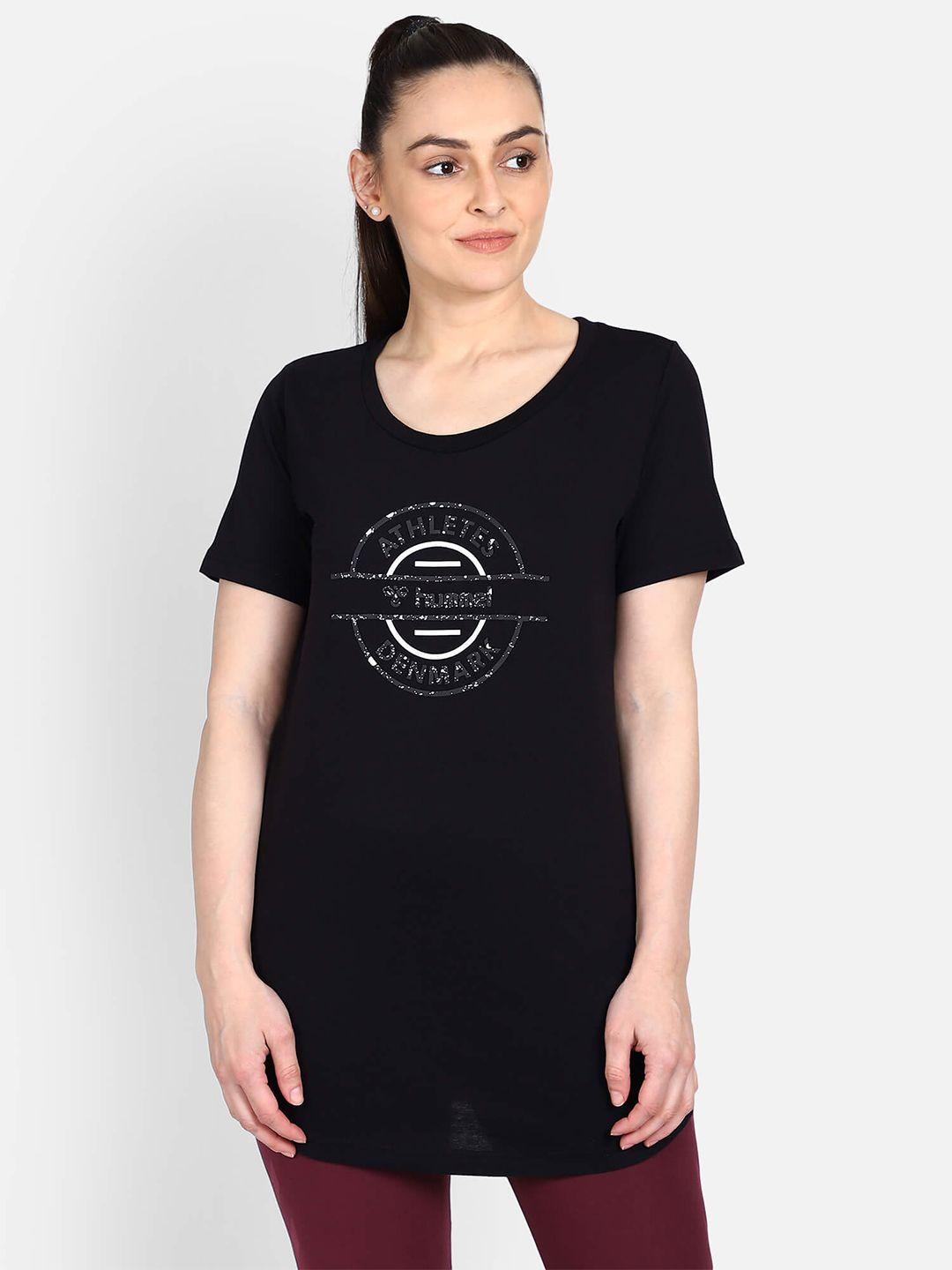 hummel women black printed pure cotton t-shirt