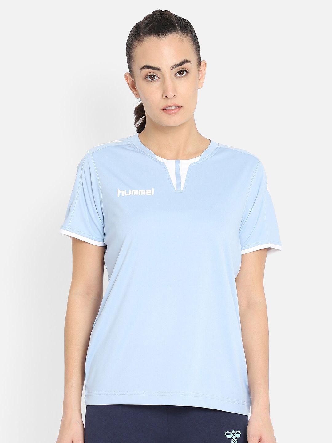 hummel women blue brand logo sports t-shirt