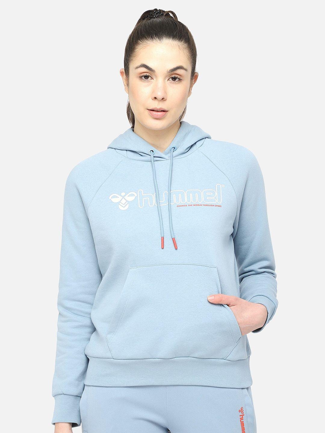 hummel women blue hooded cotton sweatshirt