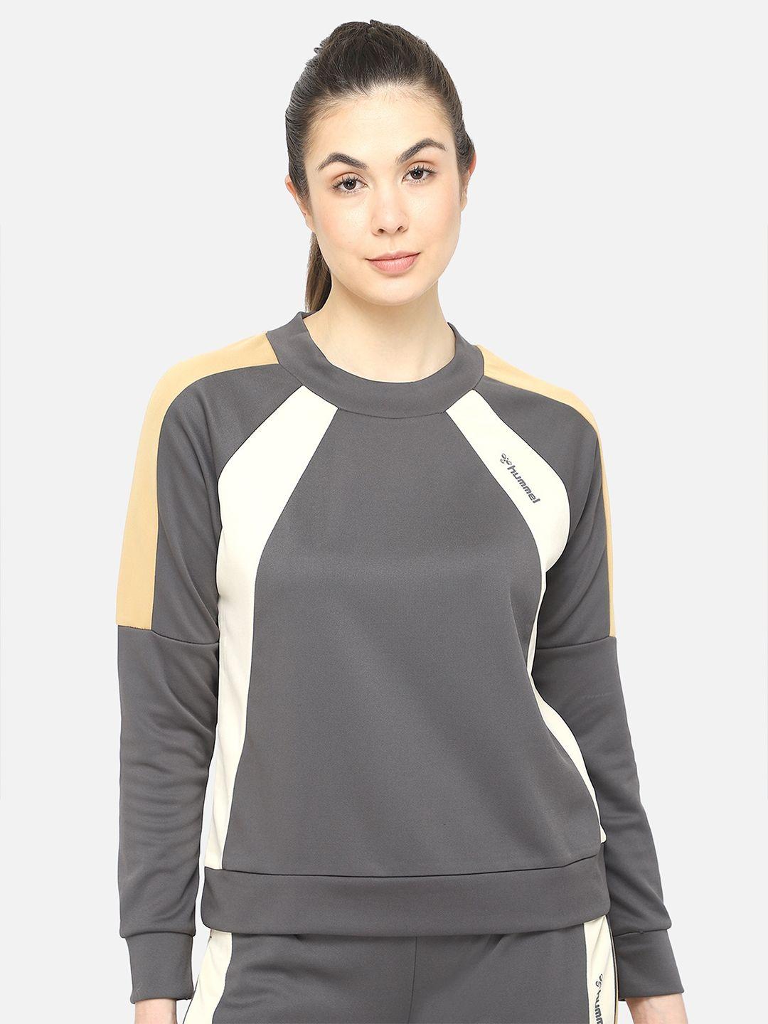 hummel women grey & white colourblocked sweatshirt