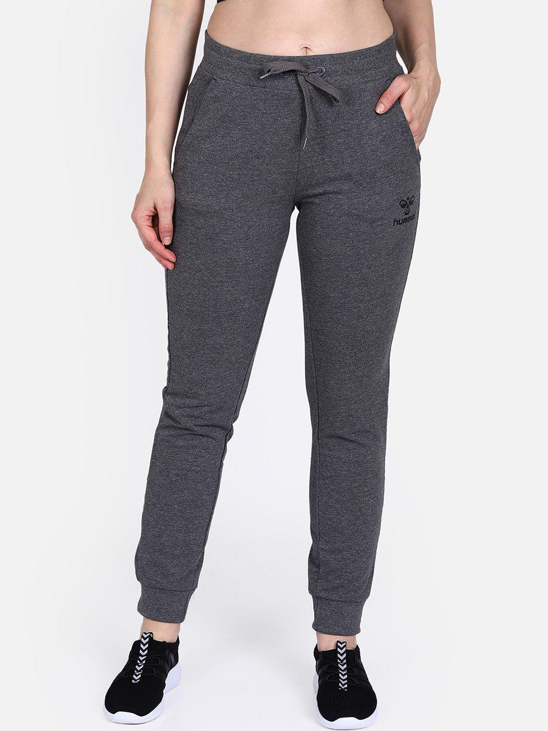 hummel women grey solid cotton joggers