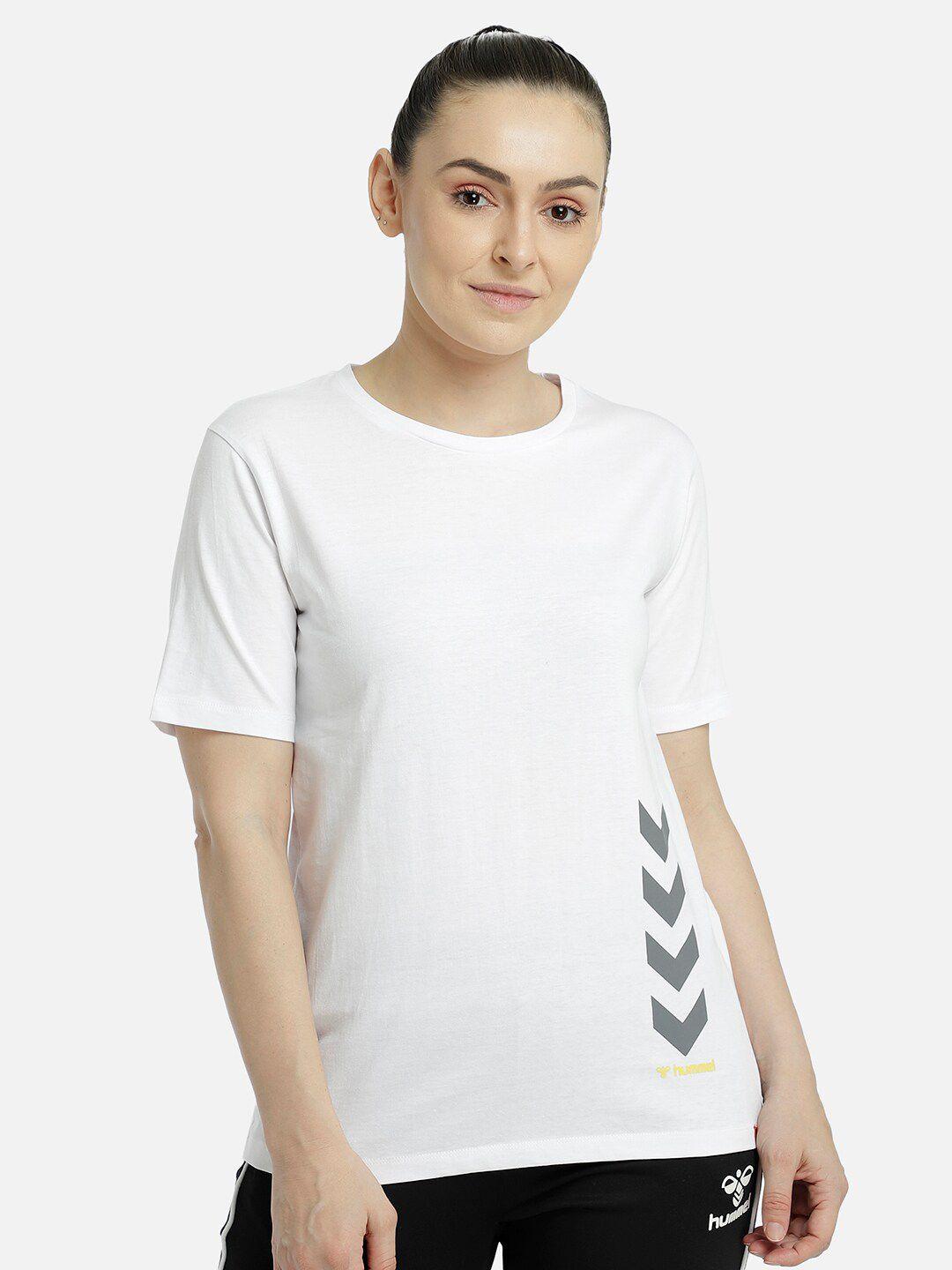 hummel women white cotton pure cotton t-shirt