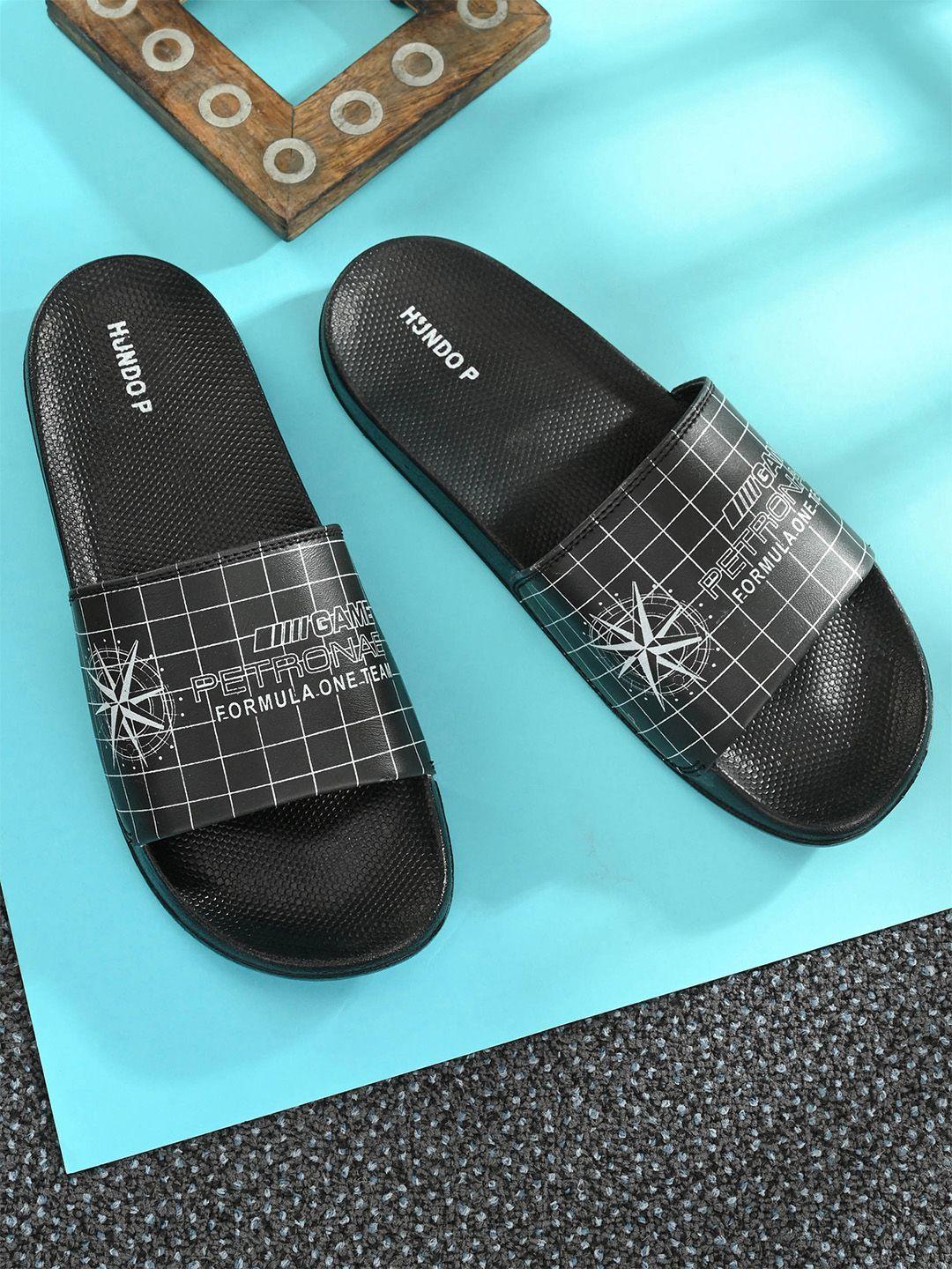 hundo p men black & white printed sliders