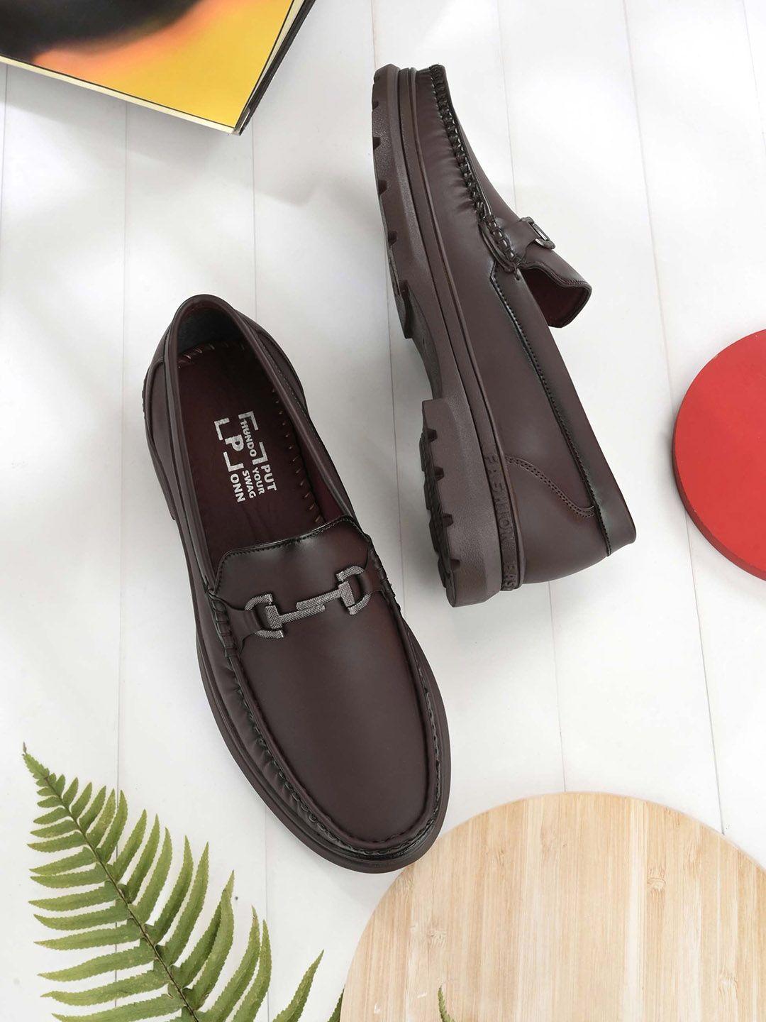 hundo p men brown solid loafers