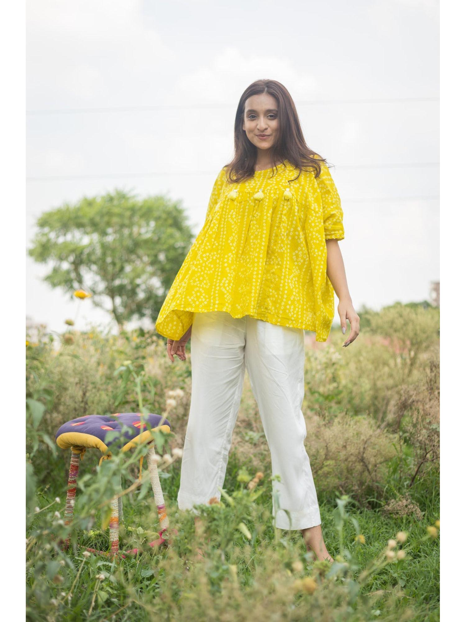 hunny bunny canary yellow printed top