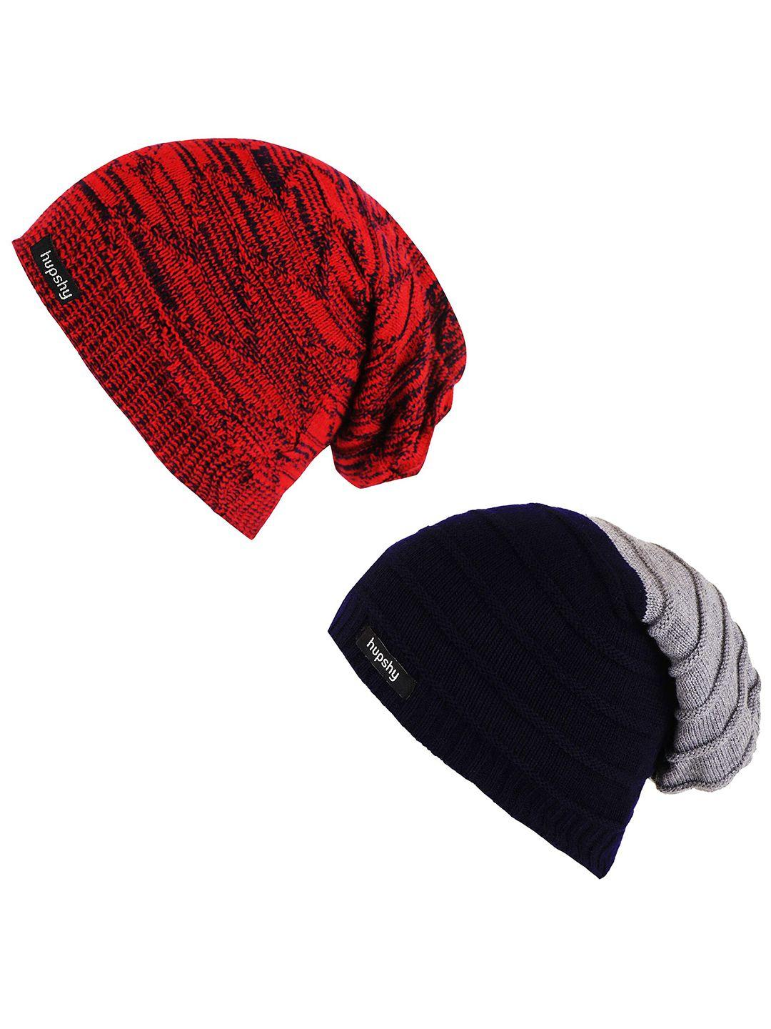 hupshy men pack of 2 self design acrylic beanie