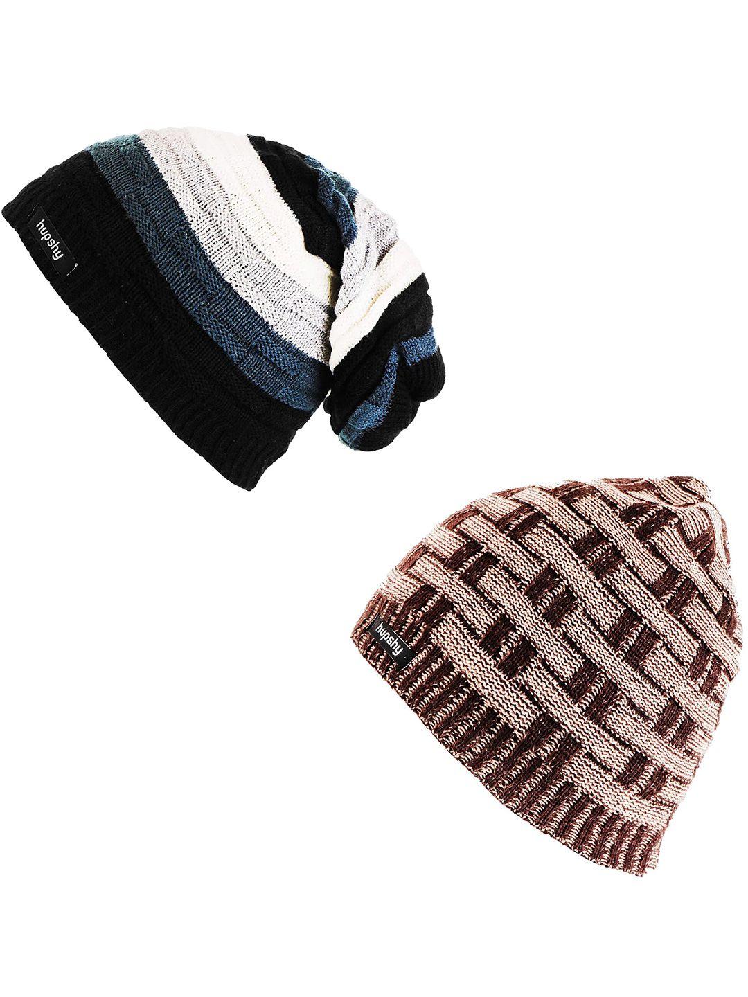 hupshy men pack of 2 self design acrylic beanie