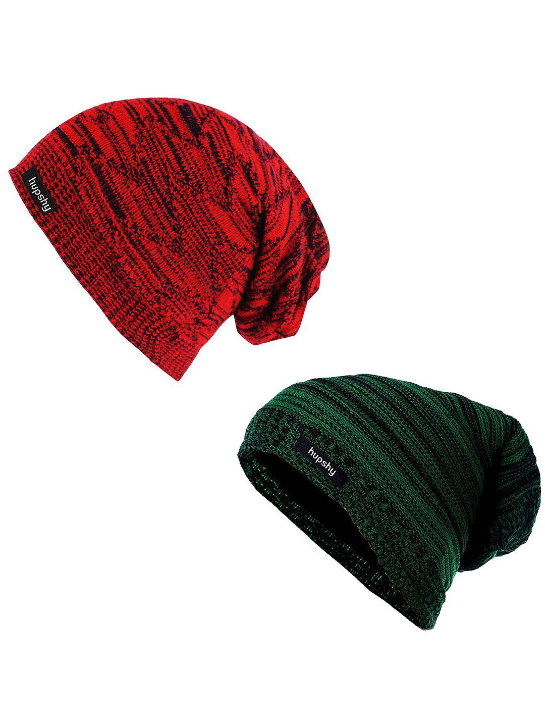 hupshy men pack of 2 self design acrylic beanie