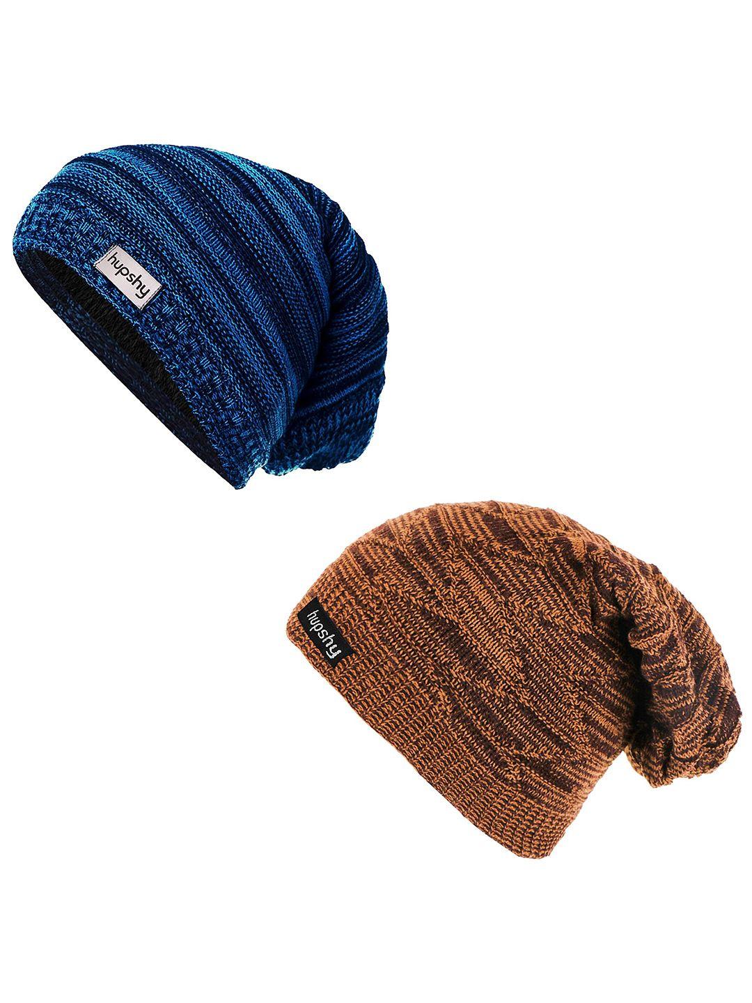 hupshy men pack of 2 self design acrylic beanie