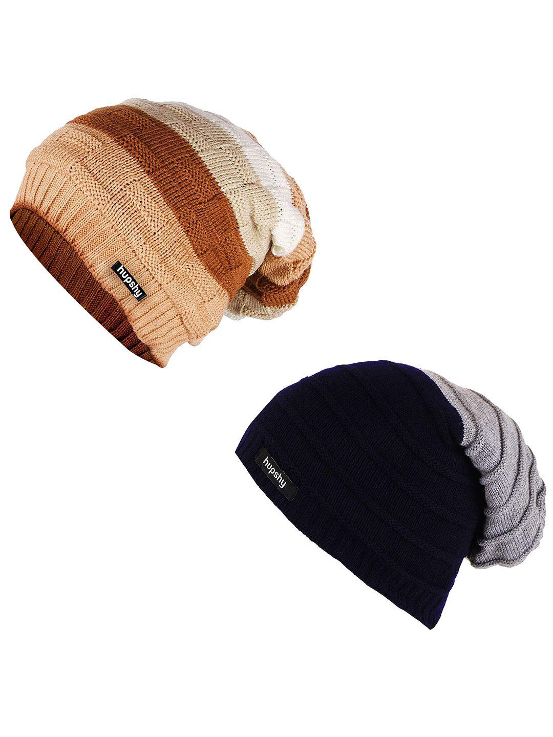 hupshy men pack of 2 self design acrylic beanie