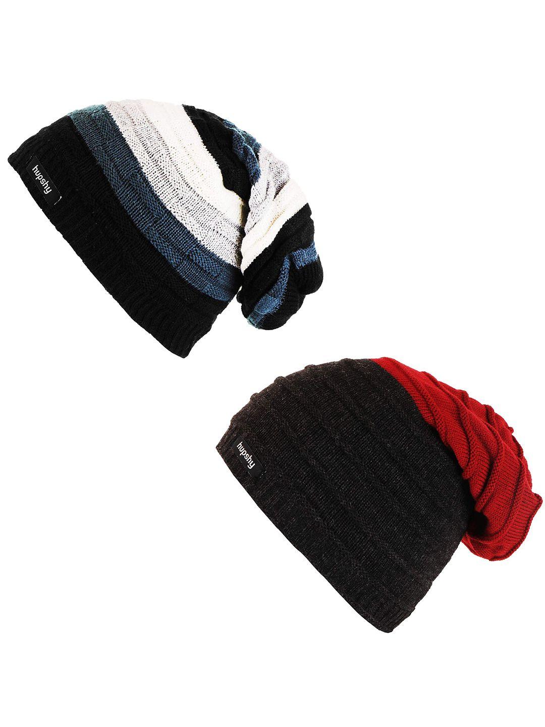 hupshy men pack of 2 self design acrylic beanie