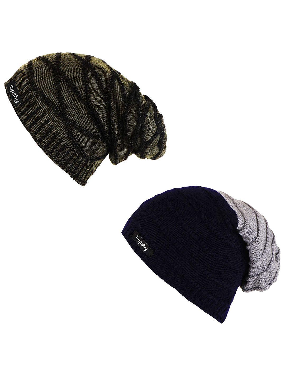 hupshy men pack of 2 self design acrylic beanie