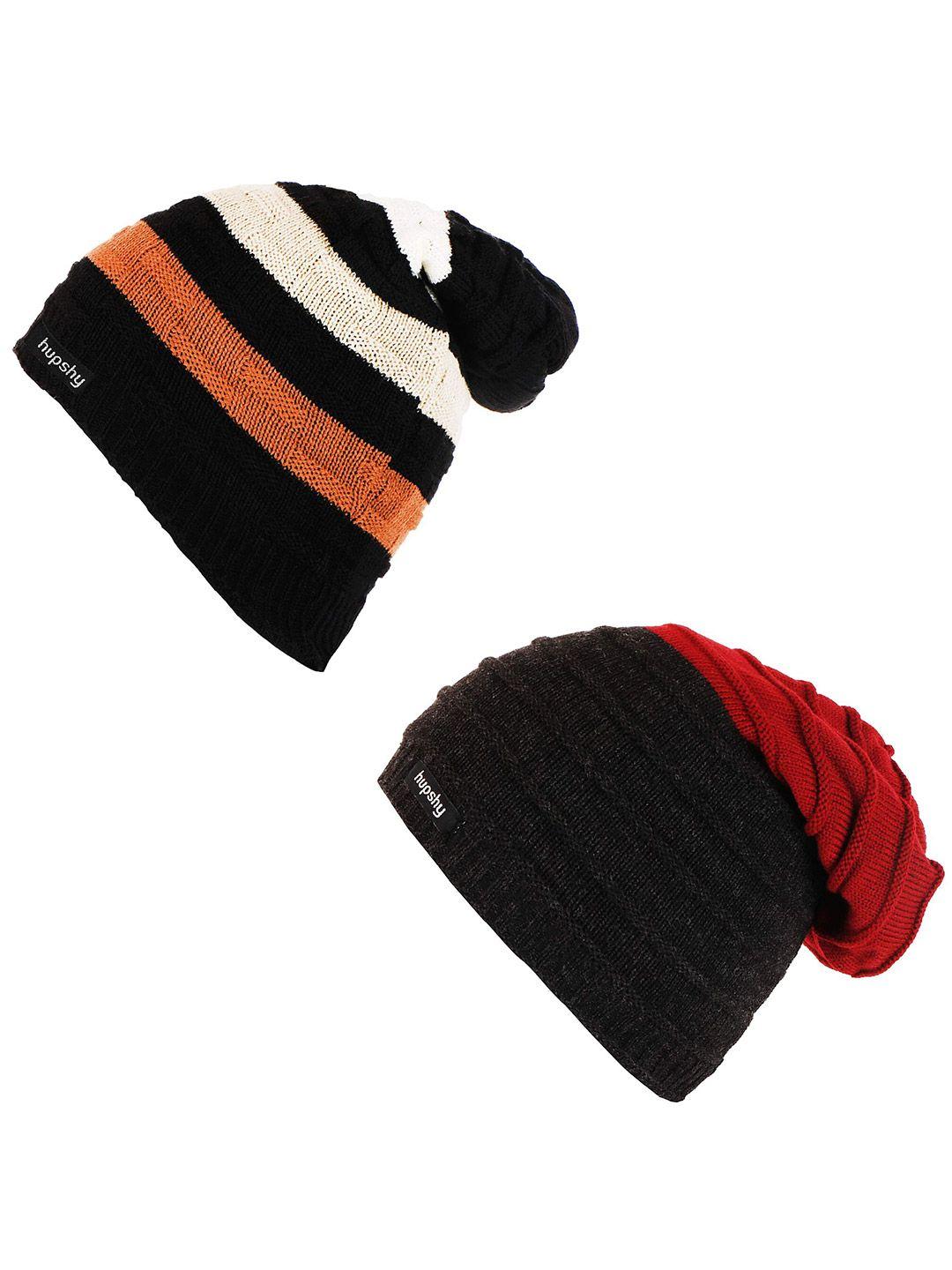 hupshy men pack of 2 self design acrylic beanie