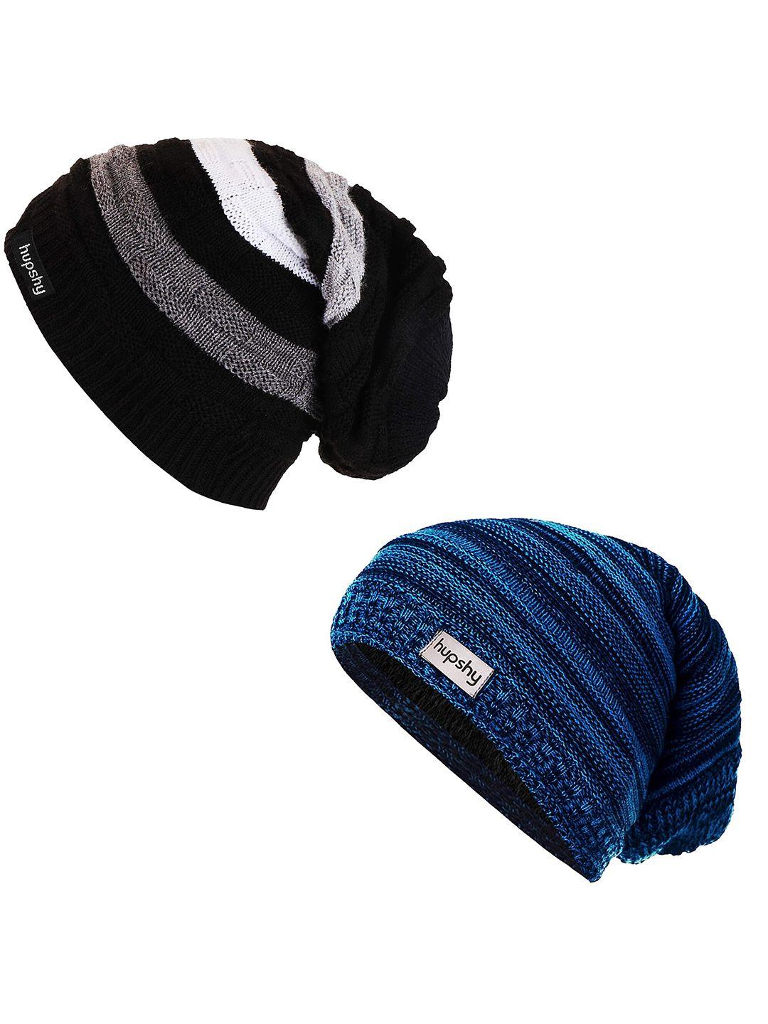 hupshy men pack of 2 self design acrylic beanie