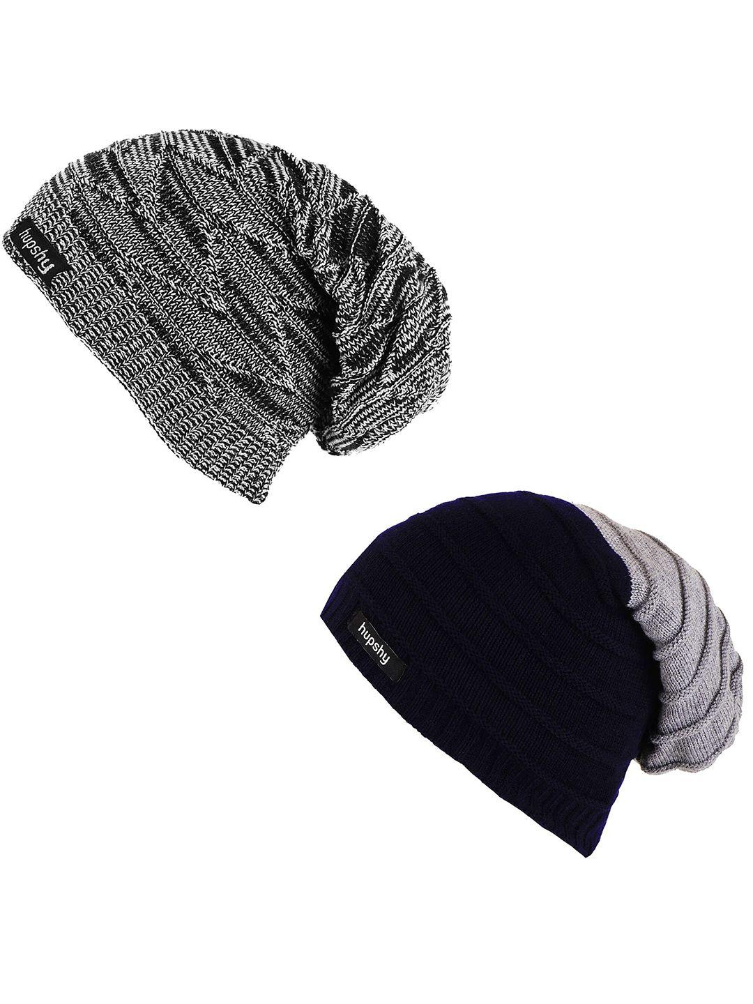 hupshy men pack of 2 self design acrylic beanie