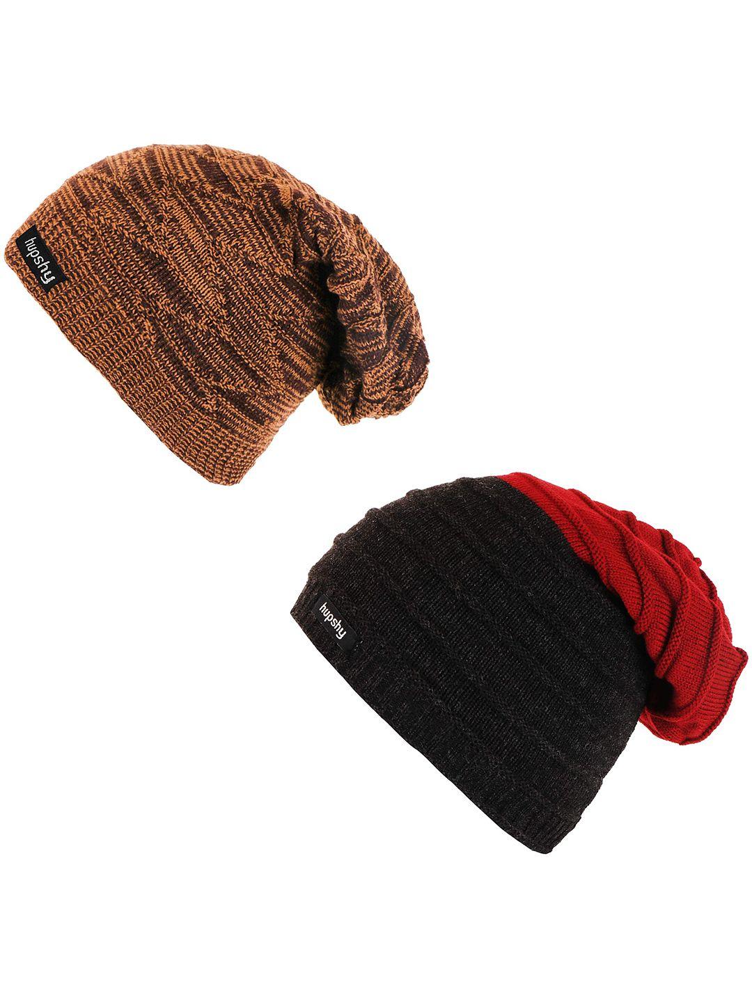 hupshy men pack of 2 self design acrylic beanie